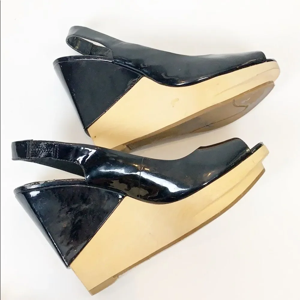 Nine West Black Patent Leather Platform Slingback